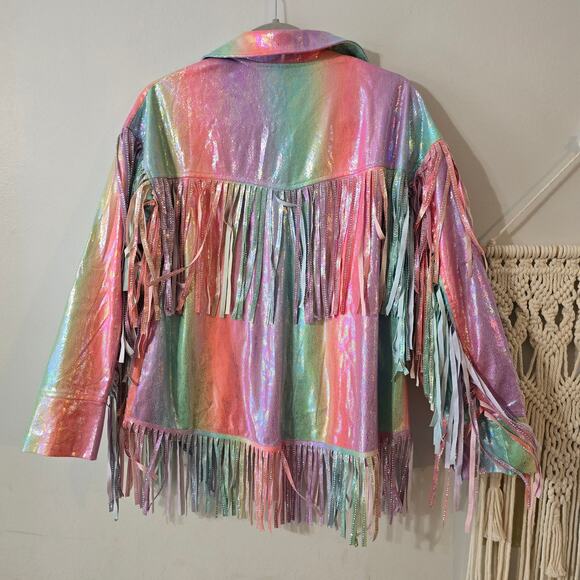 Queen of Sparkles Rainbow Fringe Blazer Cowgirl Festival Sparkles Size S Small - Picture 8 of 13